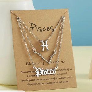 3Pcs Constellation Zodiac Layer Necklaces for Women 12 Constellation Pendant